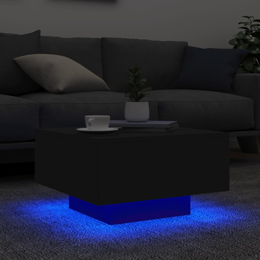 Tavolino da Soggiorno con Luci LED Nero 55x55x31 cm 836575