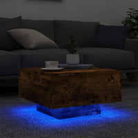 Tavolino da Soggiorno con Luci LED Rovere Fumo 55x55x31 cm 836578