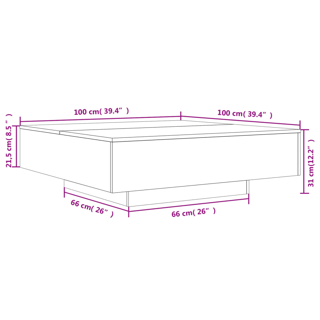 Tavolino da Salotto Bianco 100x100x31 cm in Legno Multistrato 836595