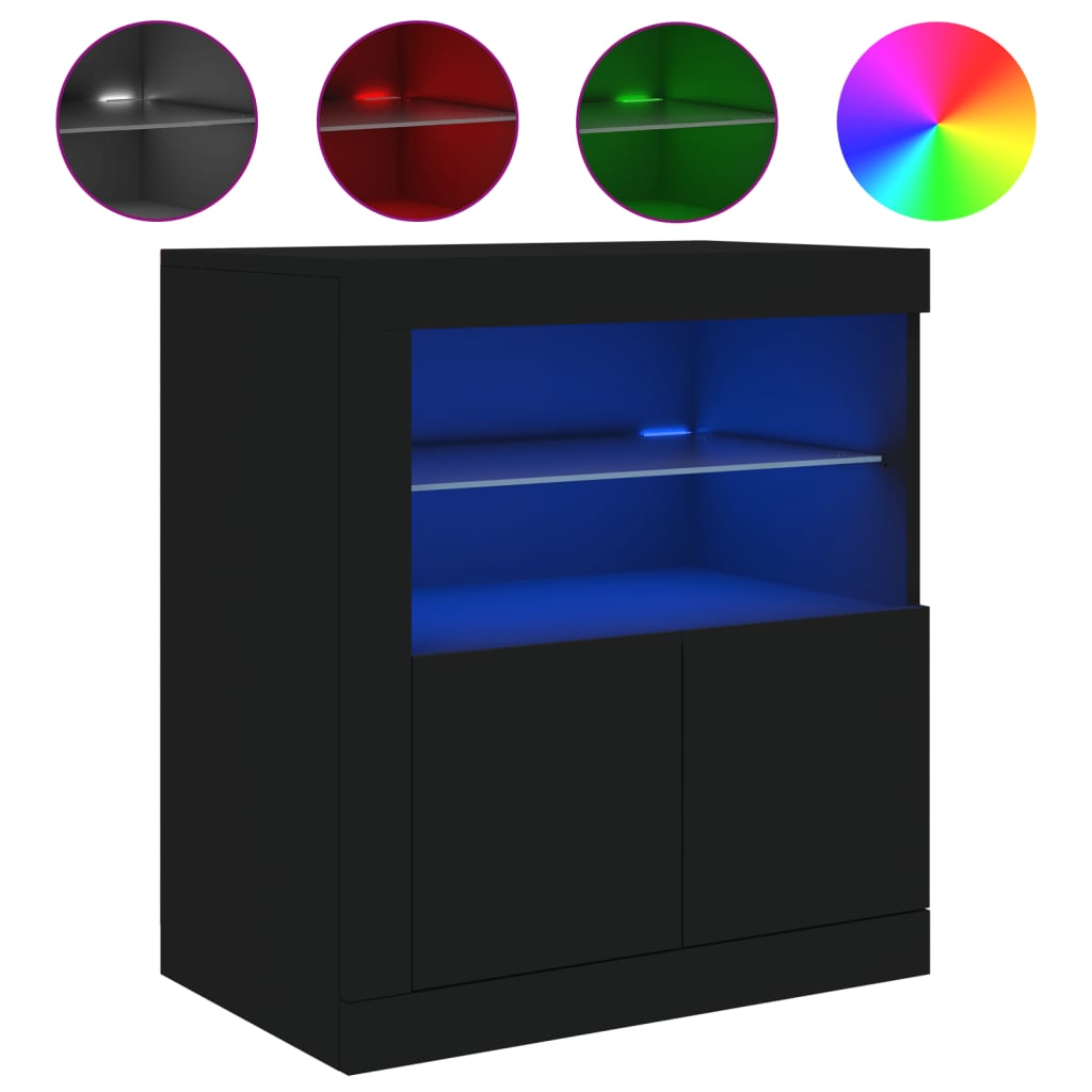 Credenza con Luci LED Nera 60,5x37x67 cm 836617