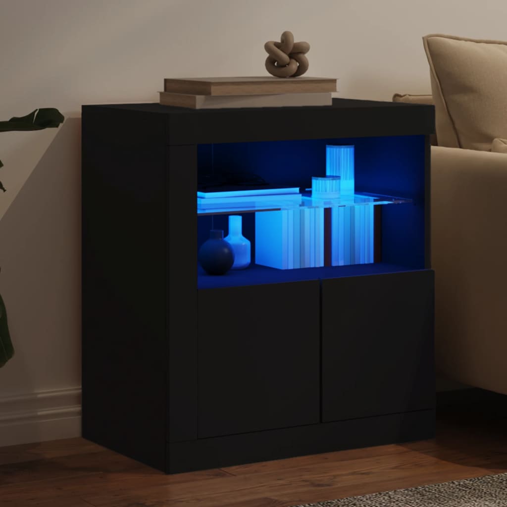 Credenza con Luci LED Nera 60,5x37x67 cm 836617