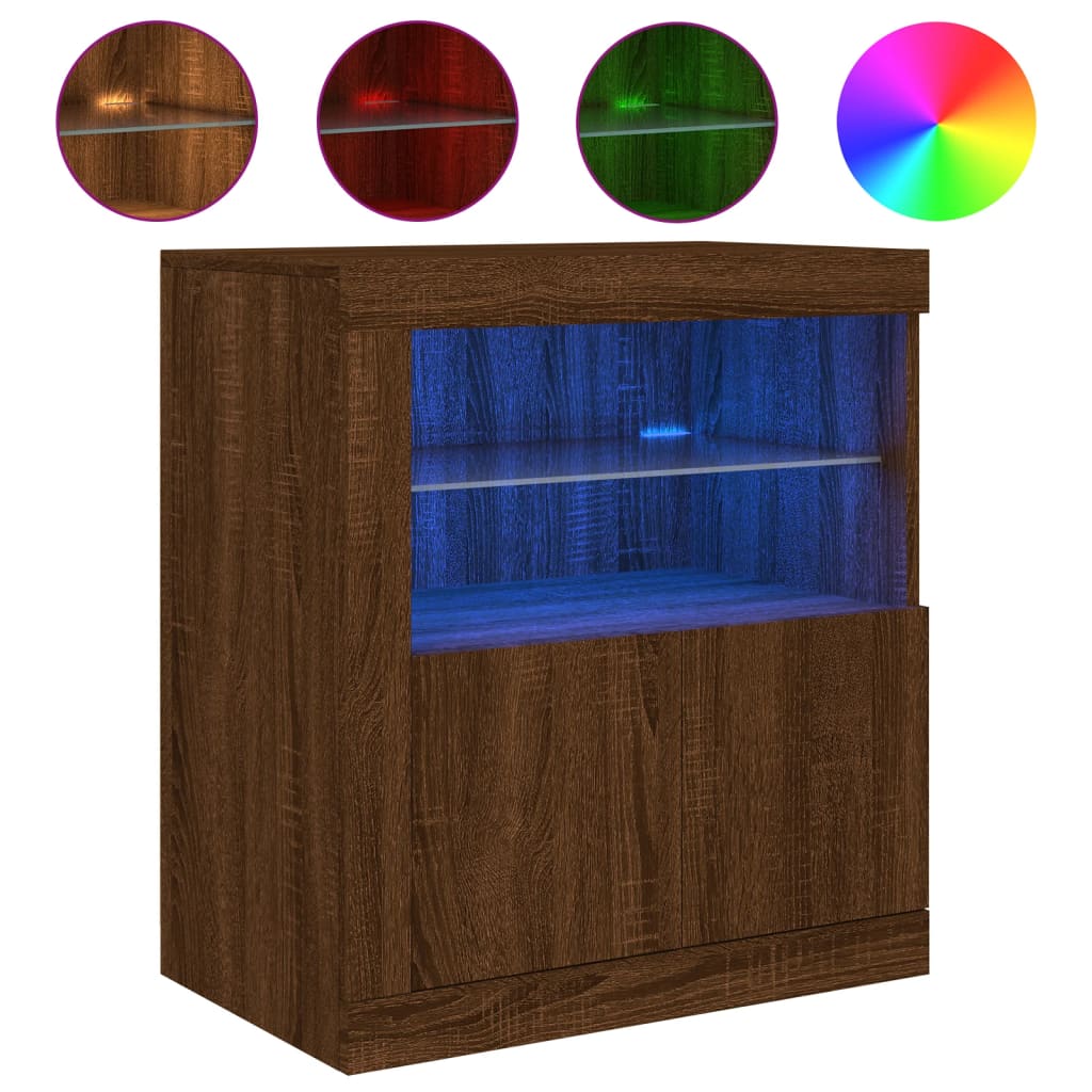 Credenza con Luci LED Rovere Marrone 60,5x37x67 cm 836622