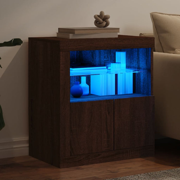 Credenza con Luci LED Rovere Marrone 60,5x37x67 cm 836622