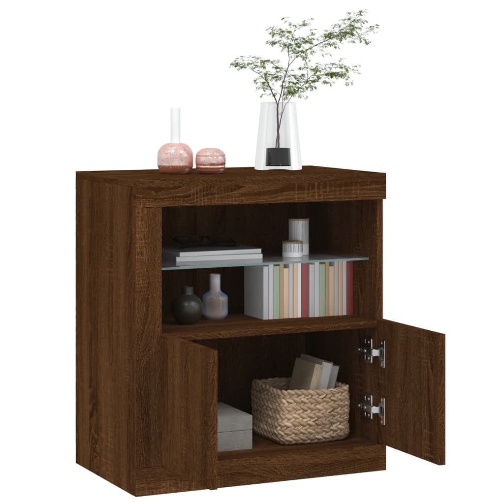 Credenza con Luci LED Rovere Marrone 60,5x37x67 cm 836622