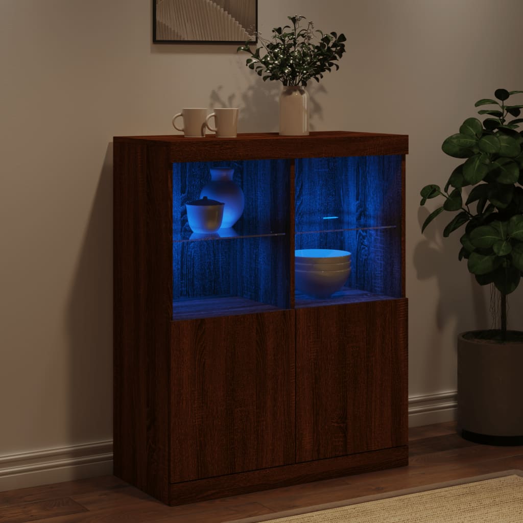 Credenza con Luci LED Rovere Marrone 81x37x100 cm 836678