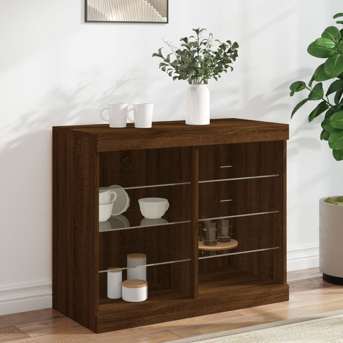 Credenza con Luci LED Rovere Marrone 81x37x67 cm 836706