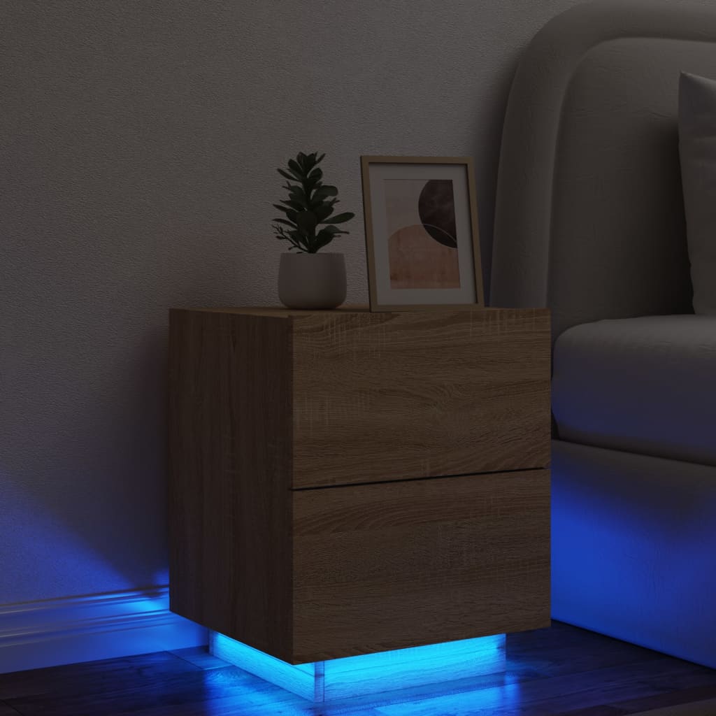 Comodino con Luci LED Rovere Sonoma in Legno Multistratocod mxl 132788