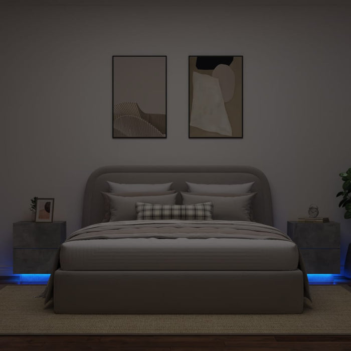 Comodini con Luci LED 2pz Grigio Cemento in Legno Multistratocod mxl 108733