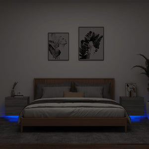 Comodini a Parete con luci LED 2 pz Grigio Sonoma 836823