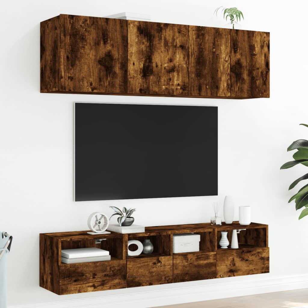 Mobili TV a Muro 2 pz Rovere Fumo 40x30x30 cm Legno Multistrato 836849