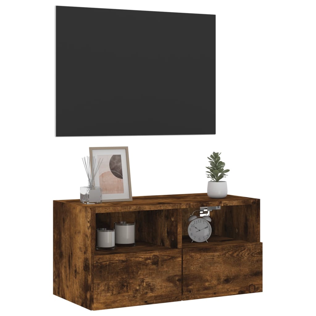 Mobile TV a Parete Rovere Fumo 60x30x30 cm in Legno Multistrato 836862