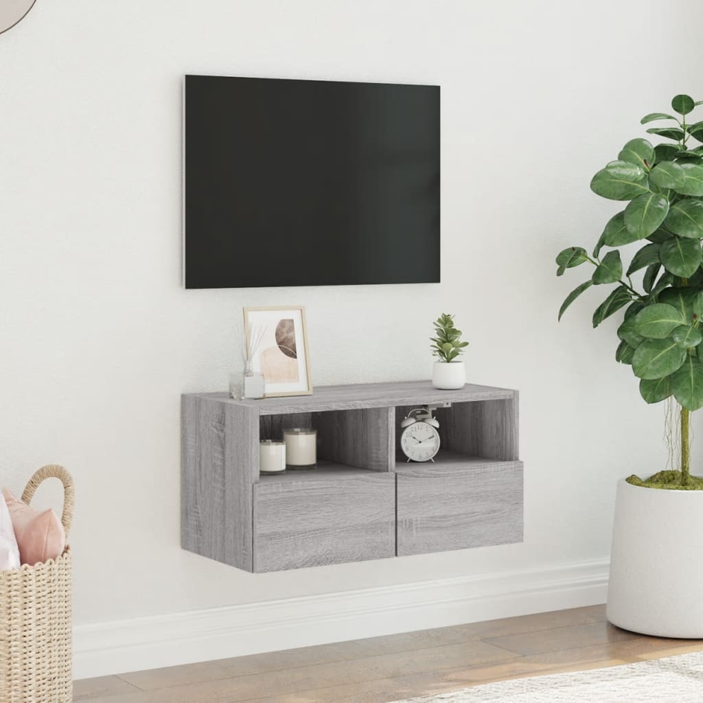 Mobile TV a Parete Grigio Sonoma 60x30x30 cm Legno Multistrato 836864