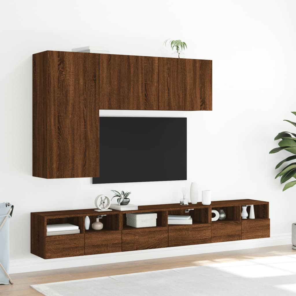 Mobili TV Muro 2 pz Rovere Marrone 60x30x30cm Legno Multistrato 836867