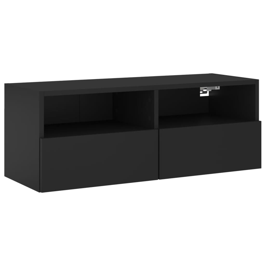 Mobile TV a Parete Nero 80x30x30 cm in Legno Multistrato 836870