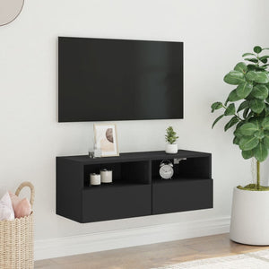 Mobile TV a Parete Nero 80x30x30 cm in Legno Multistrato 836870