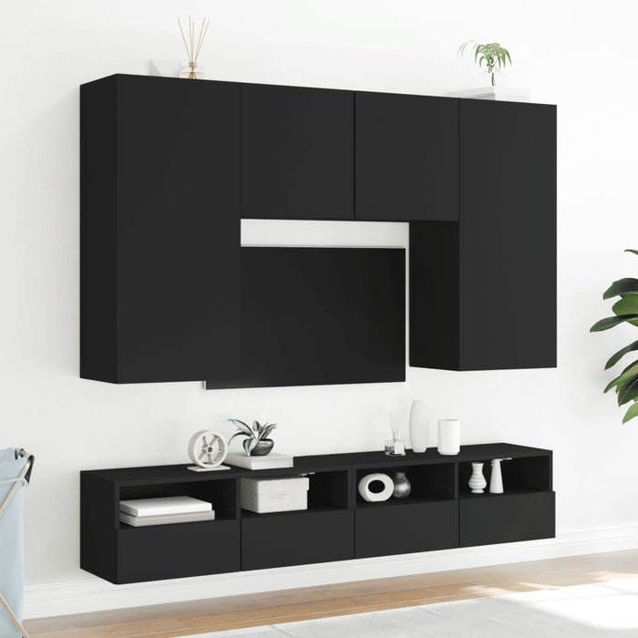 Mobile TV a Parete Nero 80x30x30 cm in Legno Multistrato 836870