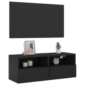 Mobile TV a Parete Nero 80x30x30 cm in Legno Multistrato 836870