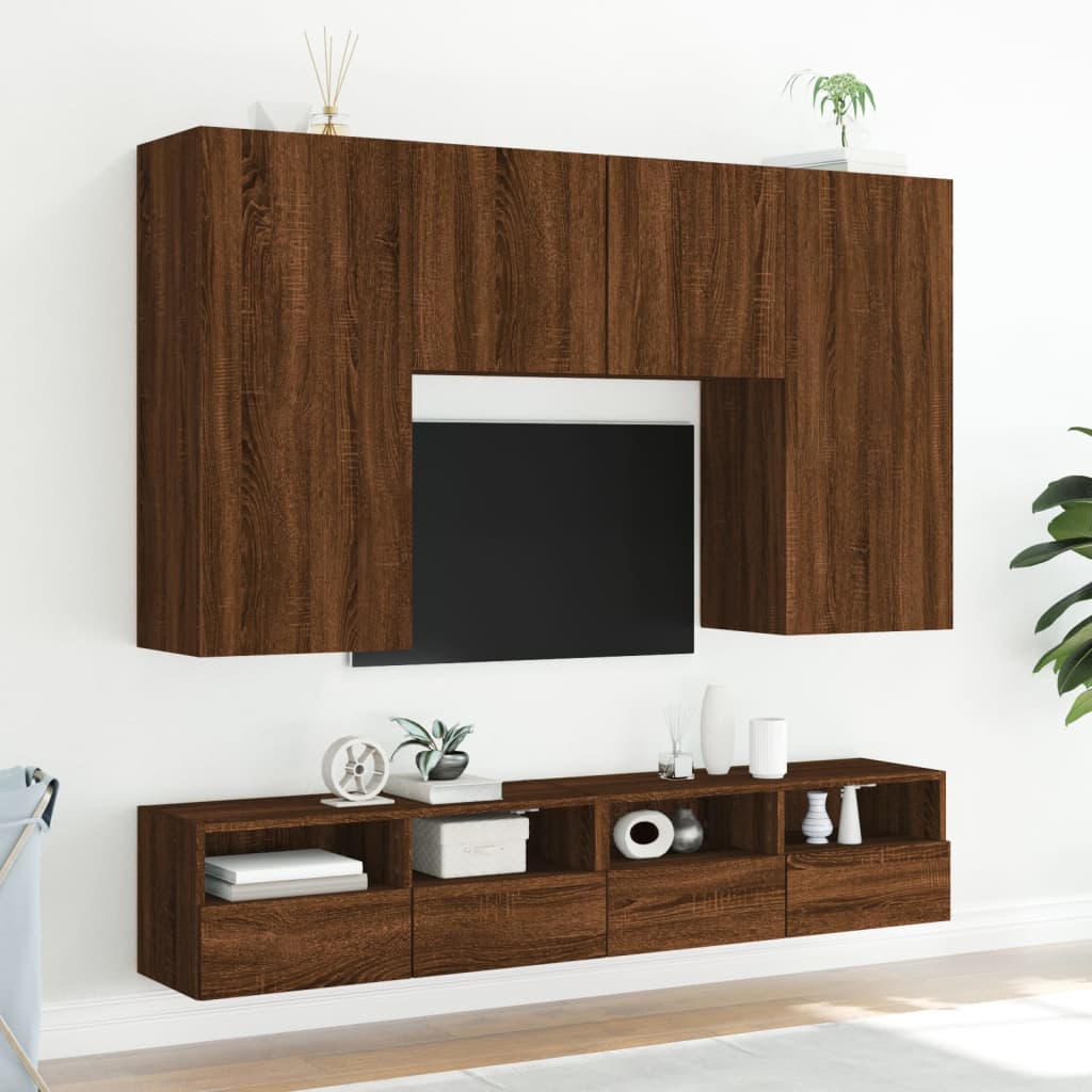 Mobili TV Muro 2 pz Rovere Marrone 80x30x30cm Legno Multistrato 836881