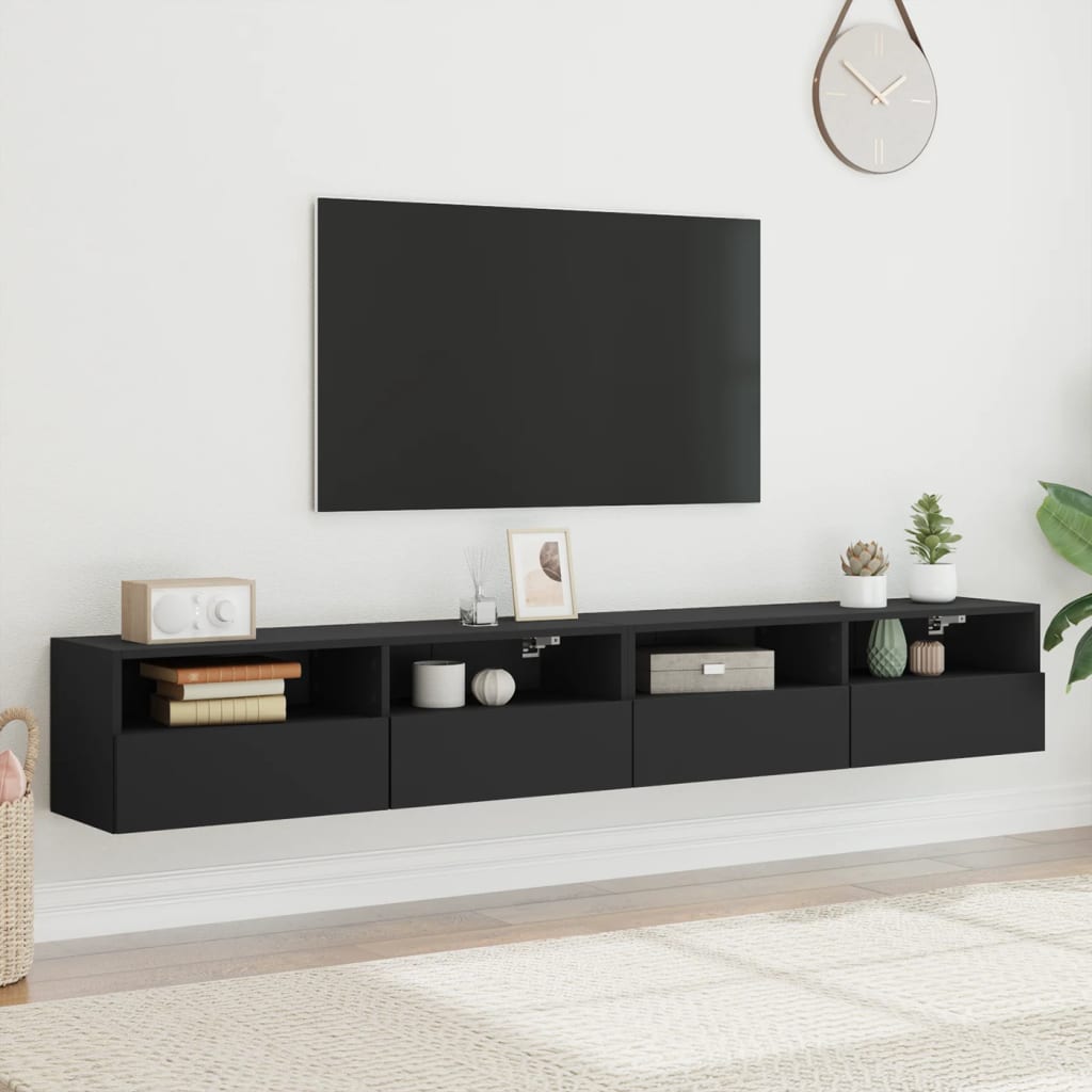 Mobili TV a Parete 2pz Neri 100x30x30 cm in Legno Multistratocod mxl 86086