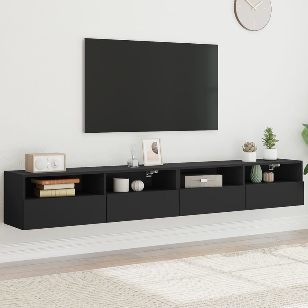 Mobili TV a Parete 2pz Neri 100x30x30 cm in Legno Multistratocod mxl 86086