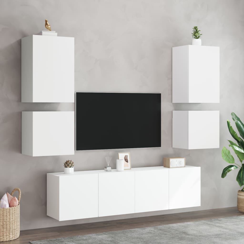 Mobili TV a Parete 2pz Bianchi 40,5x30x40 cm Legno Multistrato 836897