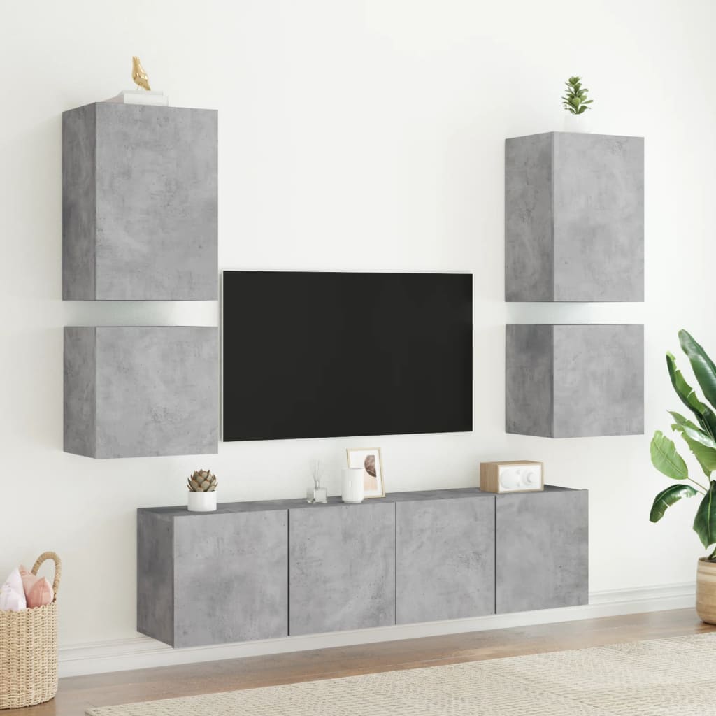 Mobili TV Muro 2pz Grigio Cemento 40,5x30x40 Legno Multistrato 836903