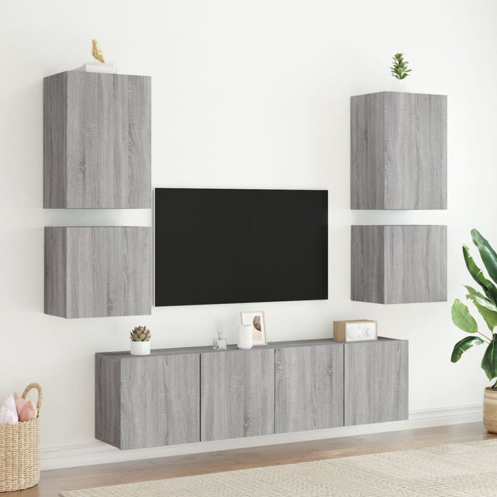 Mobili TV Muro 2pz Grigio Sonoma 40,5x30x40cm Legno Multistrato 836907