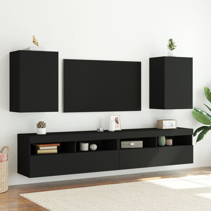 Mobili TV a Parete 2pz Neri 40,5x30x60 cm in Legno Multistrato 836913