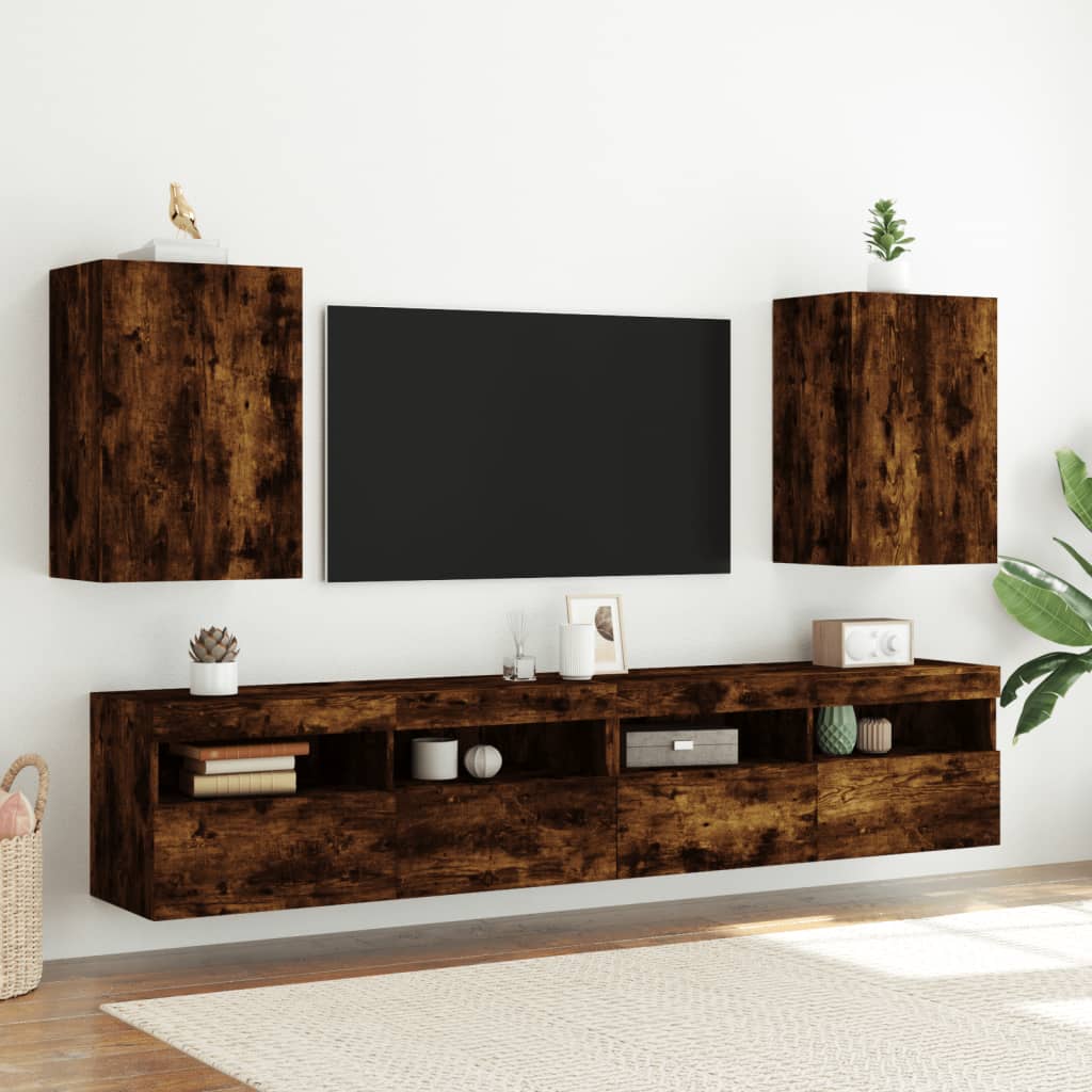 Mobile TV a Parete Rovere Fumo 40,5x30x60 cm Legno Multistrato 836918