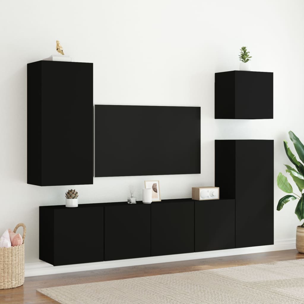 Mobile TV a Parete Nero 40,5x30x90 cm in Legno Multistrato 836925