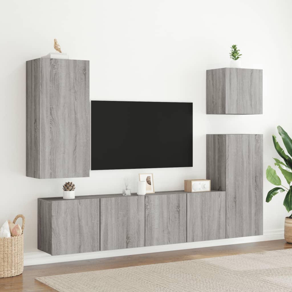 Mobile TV Parete Grigio Sonoma 40,5x30x90 cm Legno Multistrato 836929