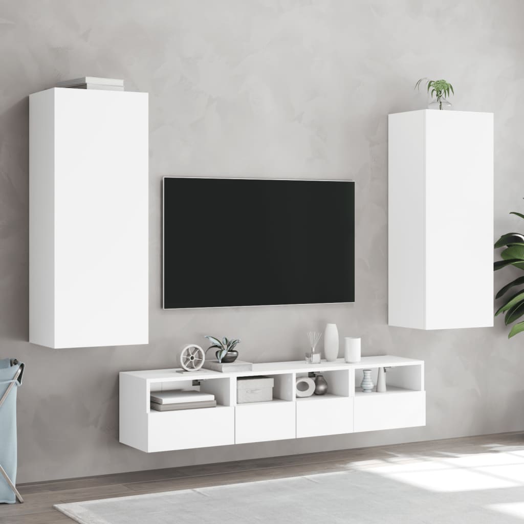 Mobile TV a Parete Bianco 40,5x30x102 cm in Legno Multistrato 836931