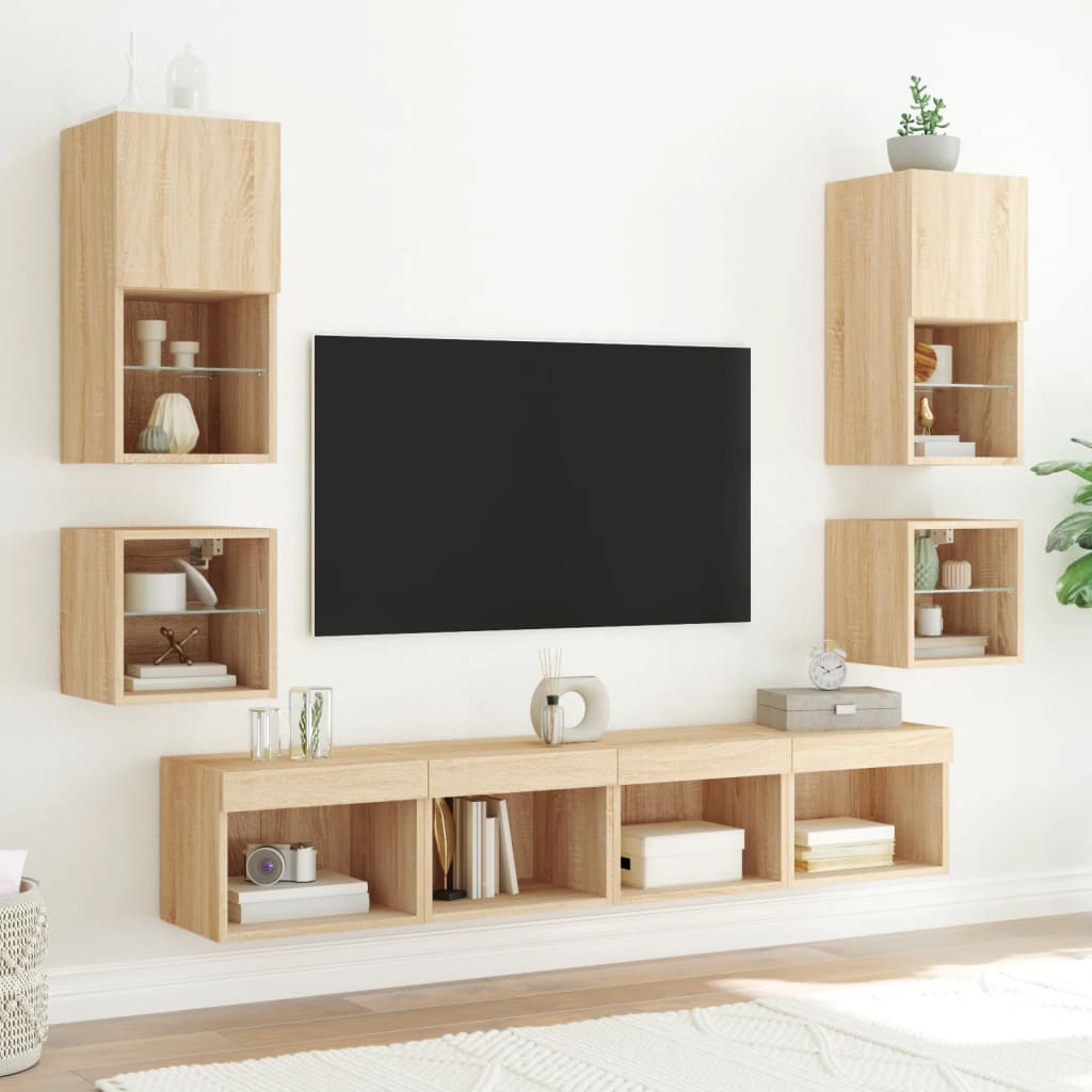 Mobile TV a Parete con Luci LED Rovere Sonoma 30x28,5x30 cm 836977