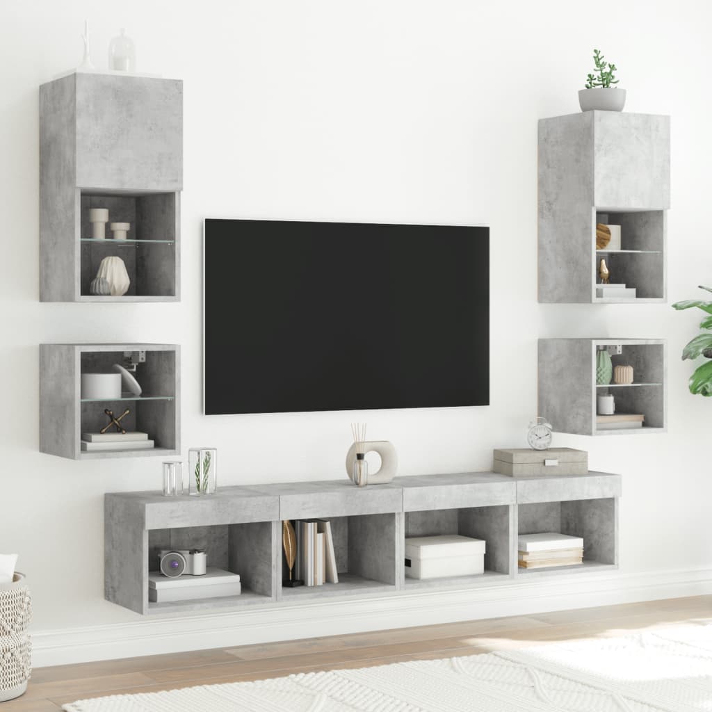 Mobile TV a Parete con Luci LED Grigio Cemento 30x28,5x30 cm 836979