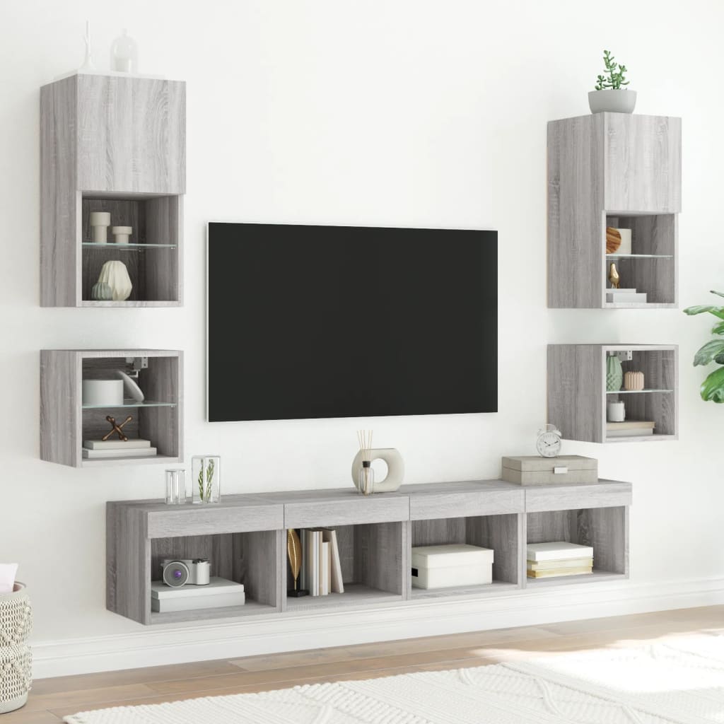 Mobili TV a Parete con Luci LED 2pz Grigio Sonoma 30x28,5x30 cm 836984