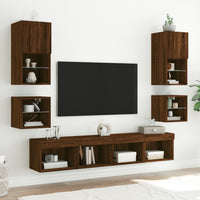 Mobile TV a Parete con Luci LED Rovere Marrone 30x28,5x30 cm 836985