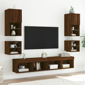 Mobili TV a Parete con Luci LED 2pz Rovere Marrone 30x28,5x30cm 836986