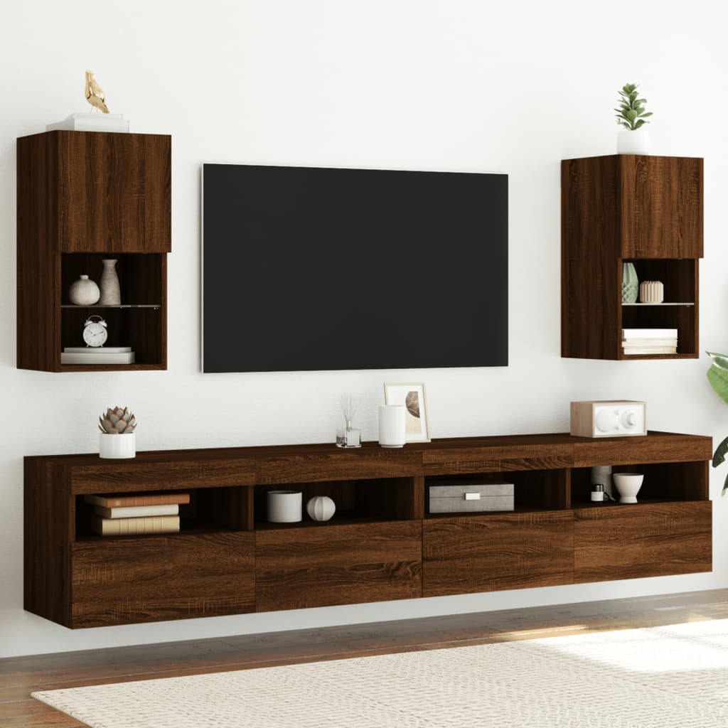 Mobili Porta TV con Luci LED 2 pz Rovere Marrone 30,5x30x60 cmcod mxl 110101