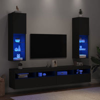 Mobili Porta TV con Luci LED 2 pz Neri 30,5x30x102 cm 837018