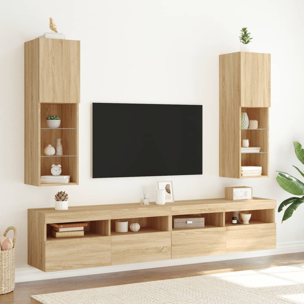 Mobili TV con Luci LED 2pz Rovere Sonoma 30,5x30x102 cm 837020