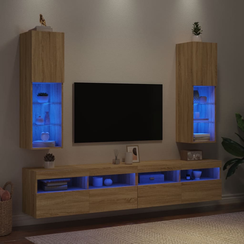 Mobili TV con Luci LED 2pz Rovere Sonoma 30,5x30x102 cm 837020