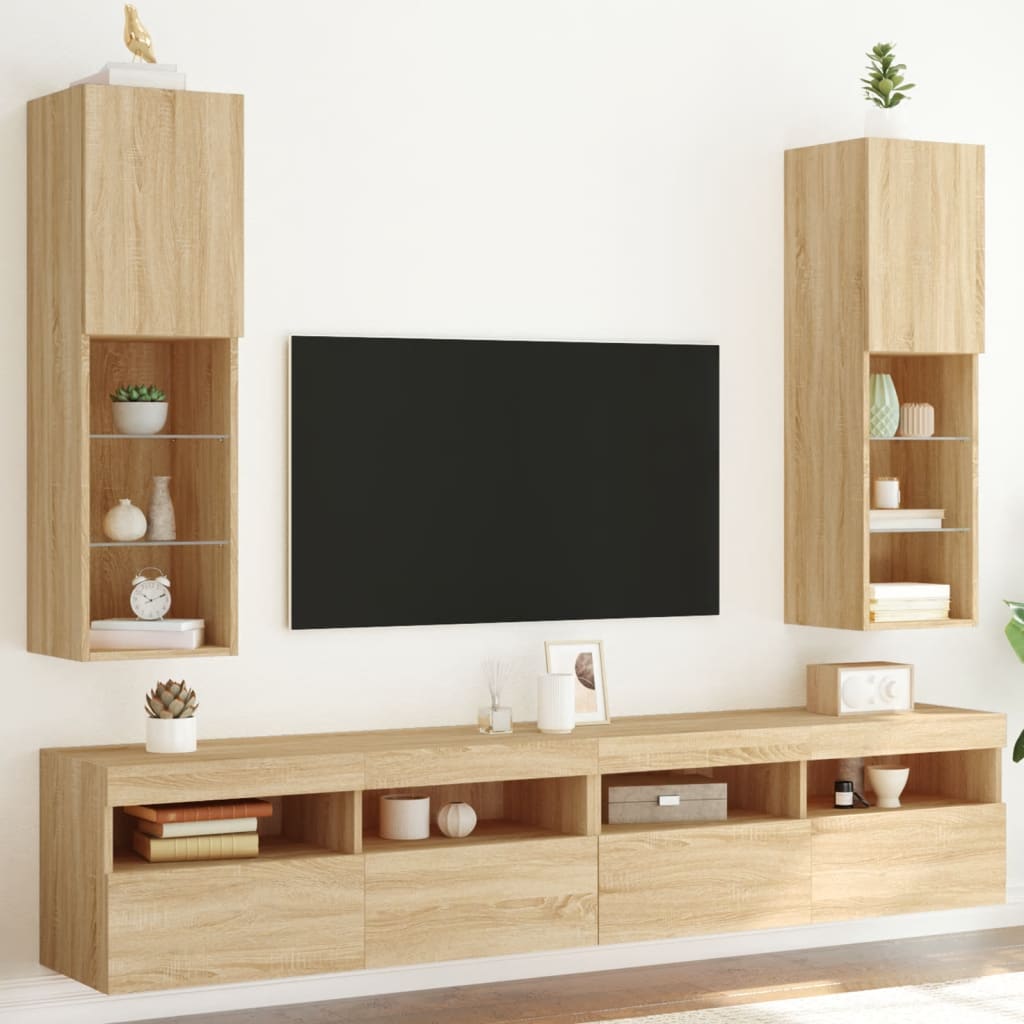 Mobili TV con Luci LED 2pz Rovere Sonoma 30,5x30x102 cm 837020