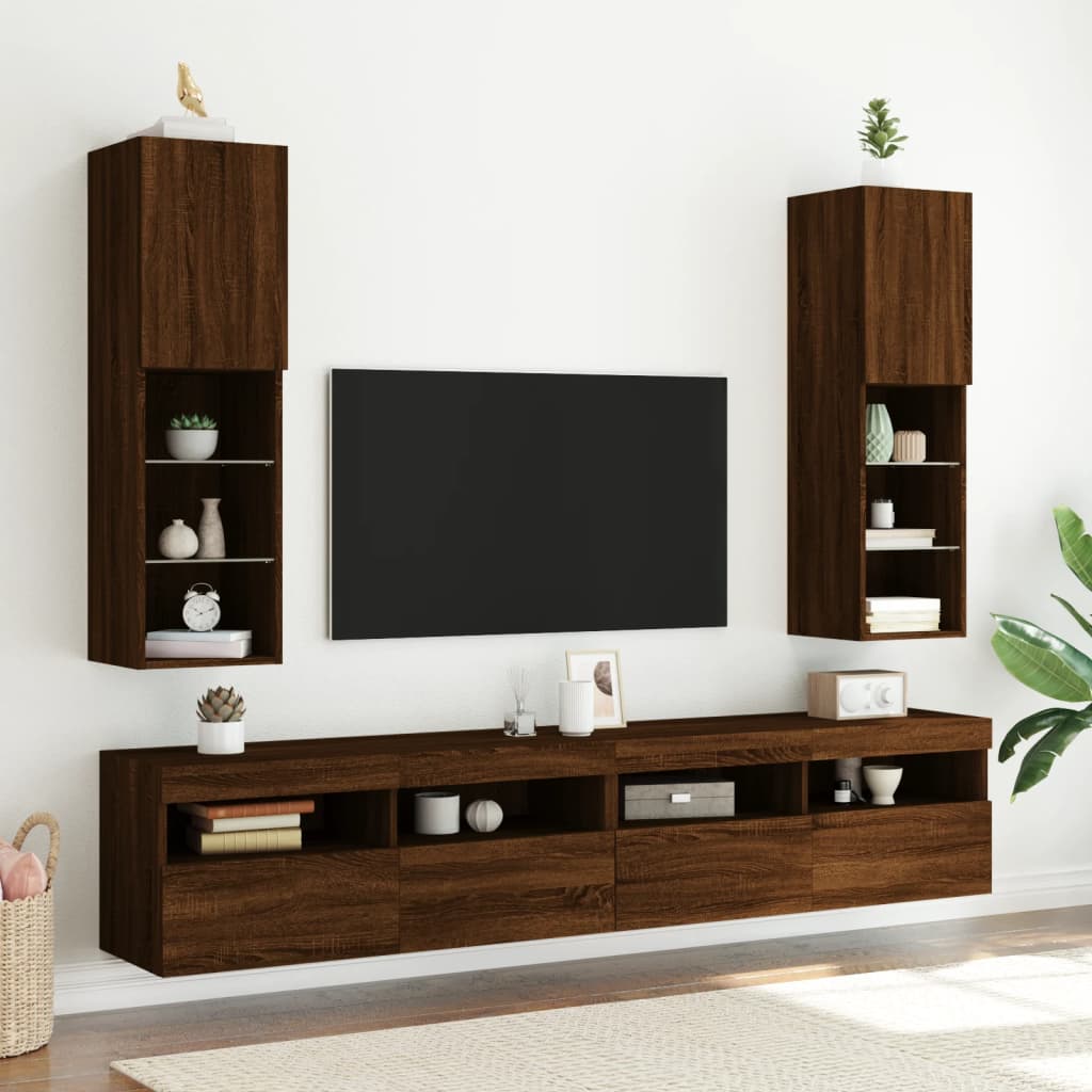 Mobile TV con Luci LED Rovere Marrone 30,5x30x102 cm 837027