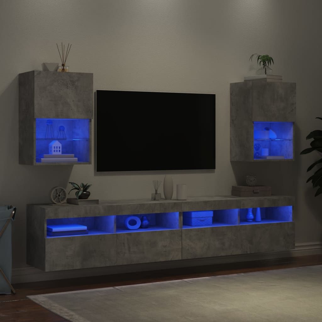 Mobili TV con Luci LED 2pz Grigio Cemento 40,5x30x60 cm 837036