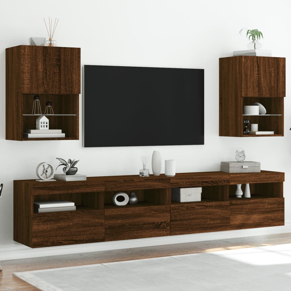 Mobili Porta TV con Luci LED 2 pz Rovere Marrone 40,5x30x60 cm 837042