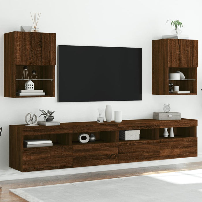 Mobili Porta TV con Luci LED 2 pz Rovere Marrone 40,5x30x60 cm 837042