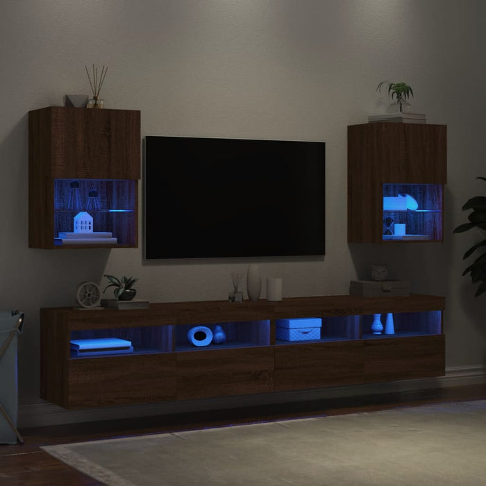 Mobili Porta TV con Luci LED 2 pz Rovere Marrone 40,5x30x60 cm 837042