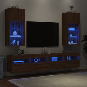 Mobili Porta TV con Luci LED 2 pz Rovere Marrone 40,5x30x90 cm 837056