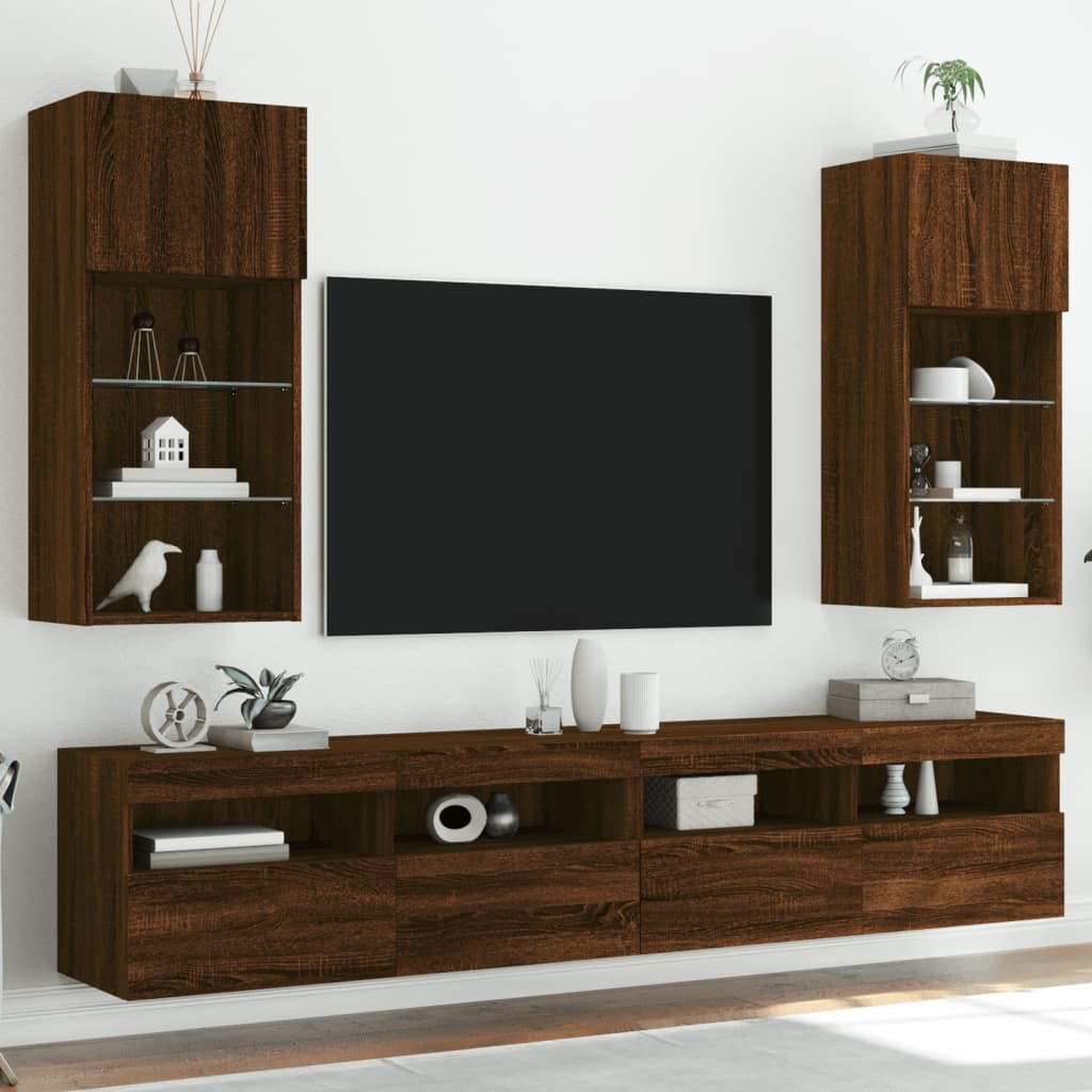 Mobili Porta TV con Luci LED 2 pz Rovere Marrone 40,5x30x90 cm 837056