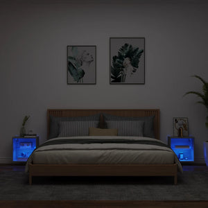 Comodini con Luci LED a Parete 2pz Grigio Sonoma 837075